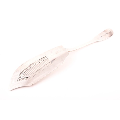 202 - A Regency silver fish slice, hallmarked London 1823 by Thomas Dicks, fiddle pattern, with an engrave... 