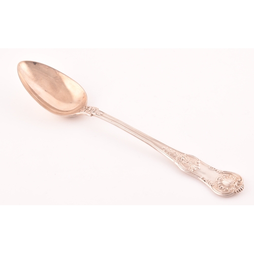 203 - A Regency silver large serving spoon, hallmarked London 1824, Queens pattern, makers mark rubbed. 30... 