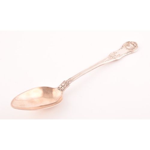 203 - A Regency silver large serving spoon, hallmarked London 1824, Queens pattern, makers mark rubbed. 30... 