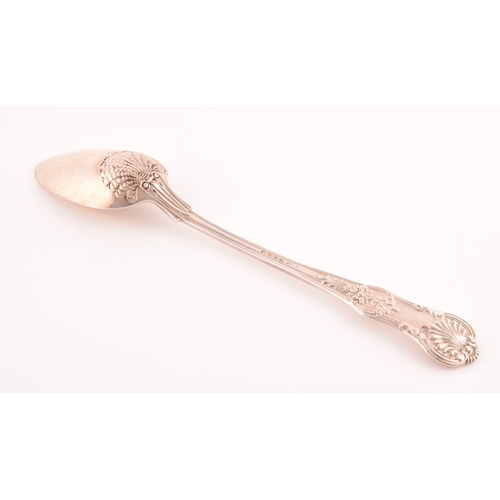 203 - A Regency silver large serving spoon, hallmarked London 1824, Queens pattern, makers mark rubbed. 30... 