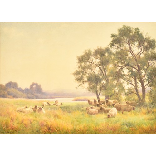 276 - Benjamin D Sigmund (British, 1857-1947) 'The Thames near Windsor' a peaceful scene of sheep in a lan... 