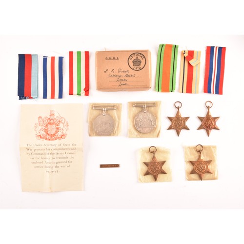 312 - A group of six WWII Medals comprising: a 1939-45 War Medal; a Defence Medal; a 1939-45 Star; an Afri... 