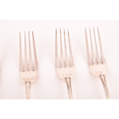 209 - A set of six George III silver dinner forks, hallmarked London 1807 by Solomon Hougham, thread patte... 