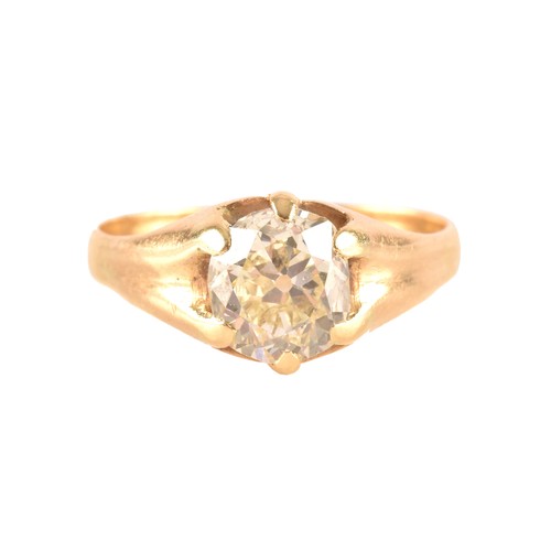 42 - An 18ct yellow gold solitaire diamond ring, set with an old cushion-cut diamond of approximately 2.7... 