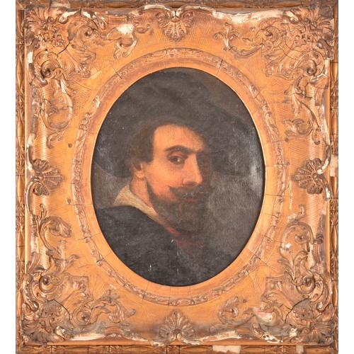 259 - An 18th century portrait of a bearded gentleman in profile, wearing a wide-brimmed hat, oil on canva... 