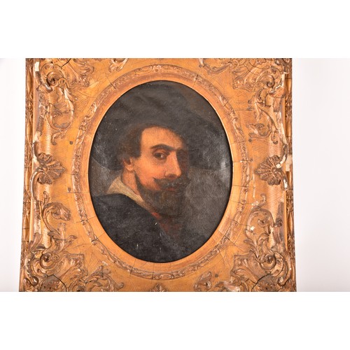 259 - An 18th century portrait of a bearded gentleman in profile, wearing a wide-brimmed hat, oil on canva... 