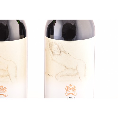 320 - Five bottles of 1993 Chateau Mouton Rothschild Pauillac red wine, the label featuring a design of a ... 