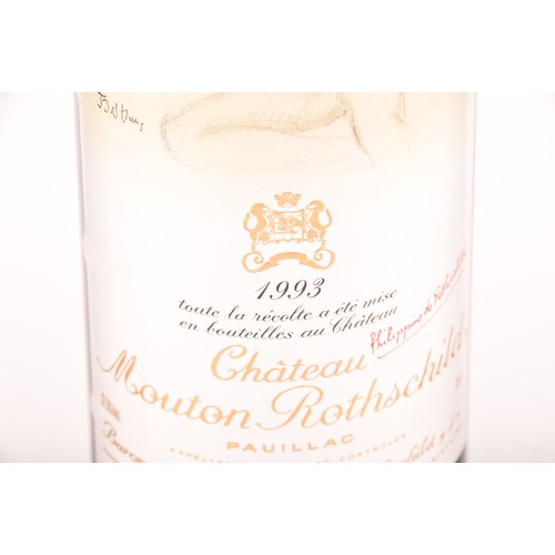 320 - Five bottles of 1993 Chateau Mouton Rothschild Pauillac red wine, the label featuring a design of a ... 