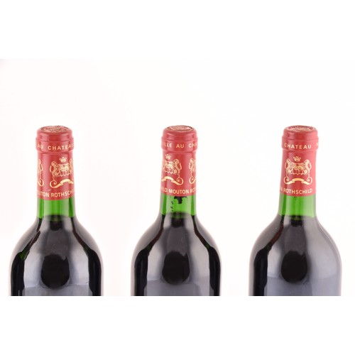 320 - Five bottles of 1993 Chateau Mouton Rothschild Pauillac red wine, the label featuring a design of a ... 