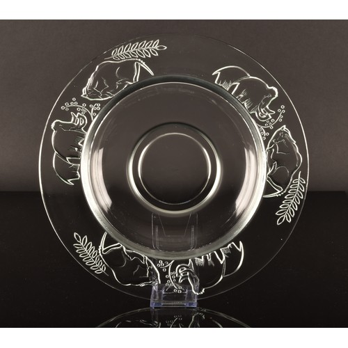 284 - A Verlys 'Prehistorique' clear glass bowl, featuring pre-historic animals, in 'Satinee Clair' finish... 