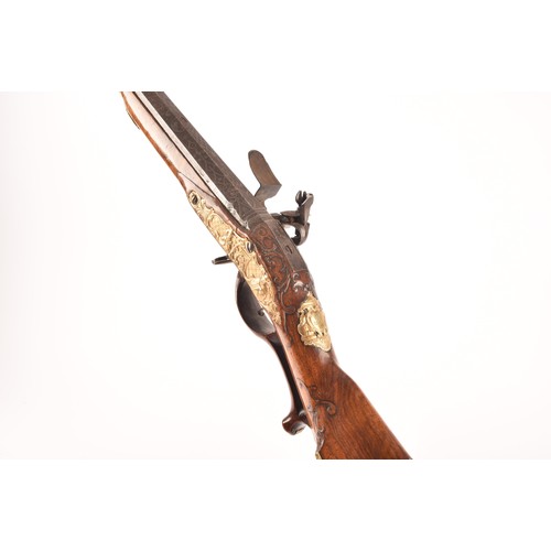 315 - A fine and rare 18th century Austrian flint lock rifle, with swamped damascus barrel, cylindrical ov... 