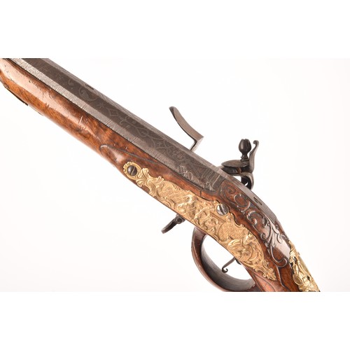 315 - A fine and rare 18th century Austrian flint lock rifle, with swamped damascus barrel, cylindrical ov... 