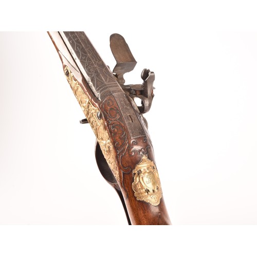 315 - A fine and rare 18th century Austrian flint lock rifle, with swamped damascus barrel, cylindrical ov... 