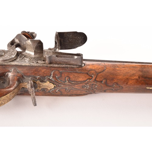 315 - A fine and rare 18th century Austrian flint lock rifle, with swamped damascus barrel, cylindrical ov... 