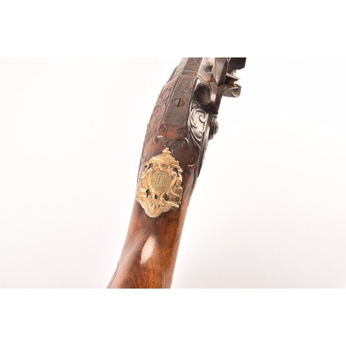 315 - A fine and rare 18th century Austrian flint lock rifle, with swamped damascus barrel, cylindrical ov... 