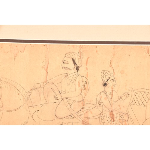 252 - 18th/19th Century Indian Ayodhya Schoola miniature sketch of Ram and Sita seated on a Chariot, ink a... 