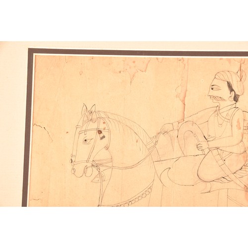 252 - 18th/19th Century Indian Ayodhya Schoola miniature sketch of Ram and Sita seated on a Chariot, ink a... 