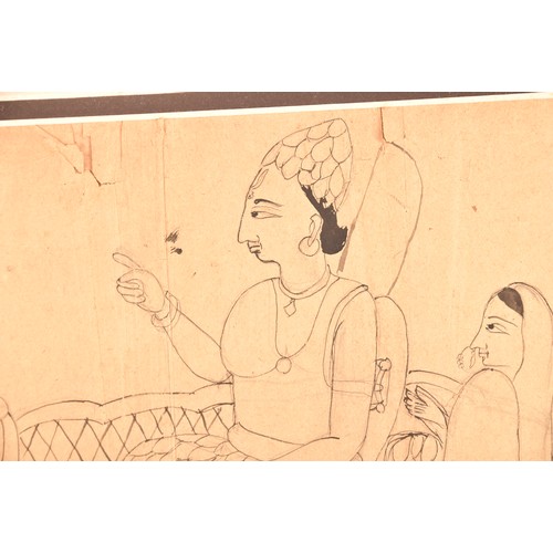 252 - 18th/19th Century Indian Ayodhya Schoola miniature sketch of Ram and Sita seated on a Chariot, ink a... 