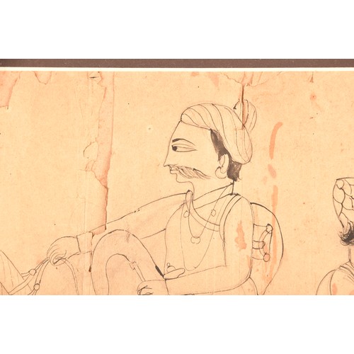 252 - 18th/19th Century Indian Ayodhya Schoola miniature sketch of Ram and Sita seated on a Chariot, ink a... 