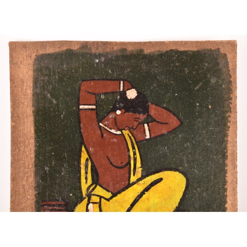 253 - Jamini Roy (Indian, 1887-1972)a study of a female water carrier, kneeling and adjusting her hair, a ... 