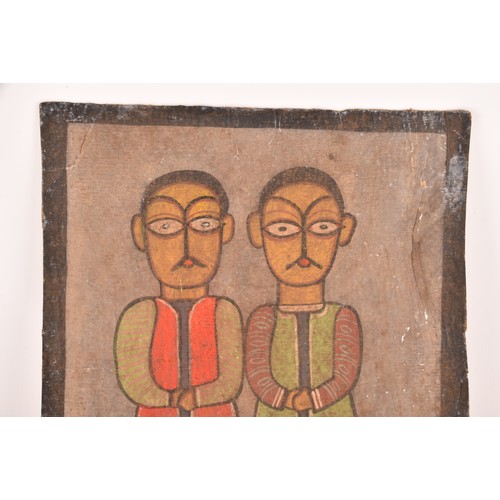 254 - Jamini Roy (Indian, 1887-1972) a study of two figures, standing with hands clasped. Signed lower rig... 