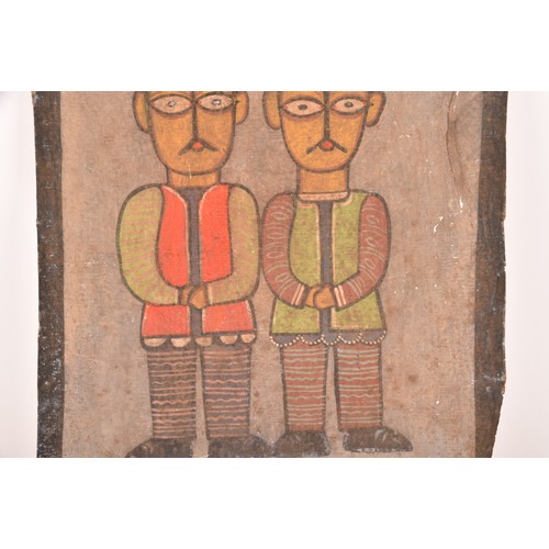 254 - Jamini Roy (Indian, 1887-1972) a study of two figures, standing with hands clasped. Signed lower rig... 