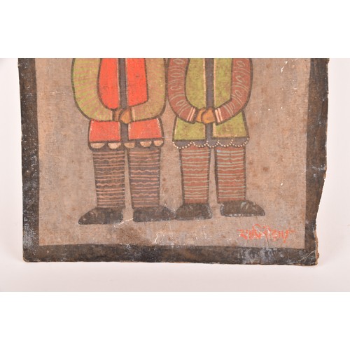 254 - Jamini Roy (Indian, 1887-1972) a study of two figures, standing with hands clasped. Signed lower rig... 