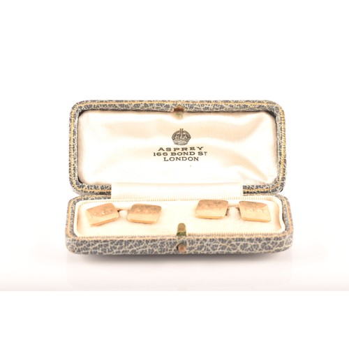 53 - Asprey. A pair of 18ct yellow gold cufflinks, with personalised inscription to reverse 'February 14t... 