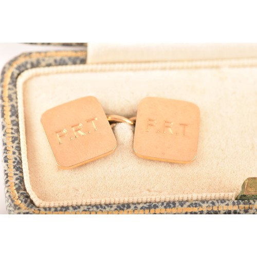 53 - Asprey. A pair of 18ct yellow gold cufflinks, with personalised inscription to reverse 'February 14t... 