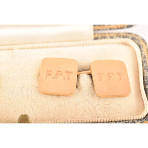 53 - Asprey. A pair of 18ct yellow gold cufflinks, with personalised inscription to reverse 'February 14t... 