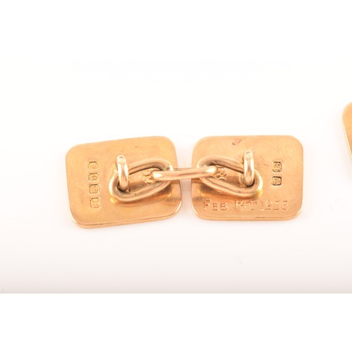 53 - Asprey. A pair of 18ct yellow gold cufflinks, with personalised inscription to reverse 'February 14t... 