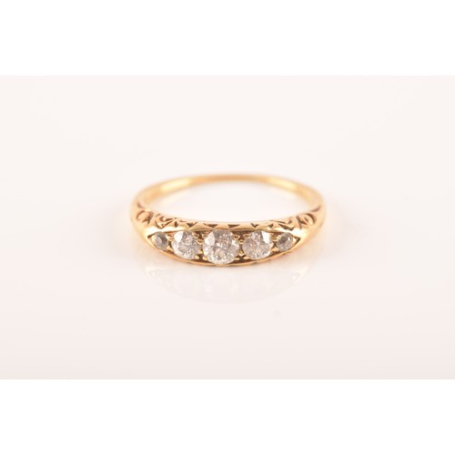 88 - A Victorian diamond five stone ring, set with five round old cut diamonds, with a combined approxima... 