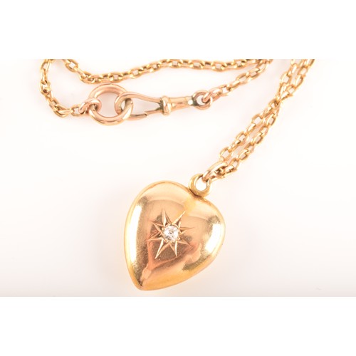 63 - A group of gold jewellery items including a diamond set 18ct yellow gold heart pendant with chain, A... 