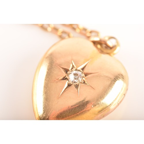 63 - A group of gold jewellery items including a diamond set 18ct yellow gold heart pendant with chain, A... 