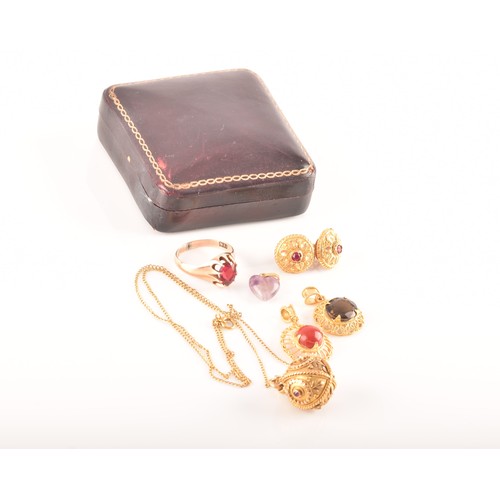 3 - A small group of gold jewellery, including a 10ct yellow gold almandine garnet set ring, an 18ct yel... 