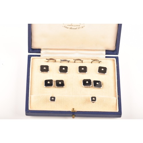 74 - A selection of cufflinks including an onyx and pearl gentlemans dress set in original fitted box, a ... 