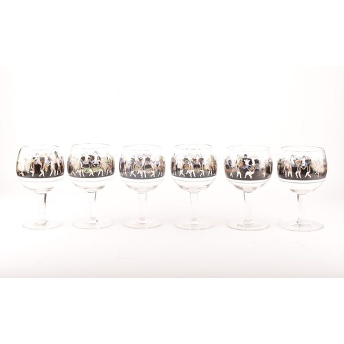 288 - A set of six Art Nouveau Vetri della Arte Vedar Srt Frco large enamelled glass goblets, each decorat... 