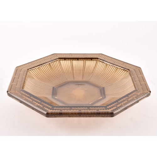 291 - Pierre D'Avesn. An unusual brown glass ribbed bowl of octagonal form, bearing moulded signature 'P.D... 