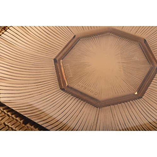 291 - Pierre D'Avesn. An unusual brown glass ribbed bowl of octagonal form, bearing moulded signature 'P.D... 