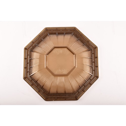 291 - Pierre D'Avesn. An unusual brown glass ribbed bowl of octagonal form, bearing moulded signature 'P.D... 