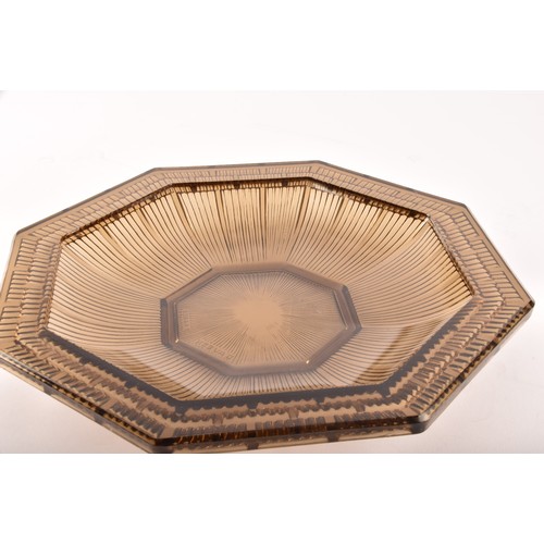 291 - Pierre D'Avesn. An unusual brown glass ribbed bowl of octagonal form, bearing moulded signature 'P.D... 