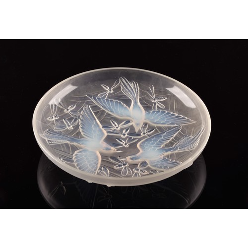 295 - A Verlys 'Birds and Dragonflies' opalescent glass dish/platter, decorated with flying birds and inse... 