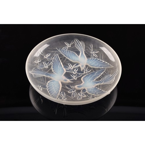 295 - A Verlys 'Birds and Dragonflies' opalescent glass dish/platter, decorated with flying birds and inse... 