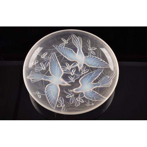 295 - A Verlys 'Birds and Dragonflies' opalescent glass dish/platter, decorated with flying birds and inse... 