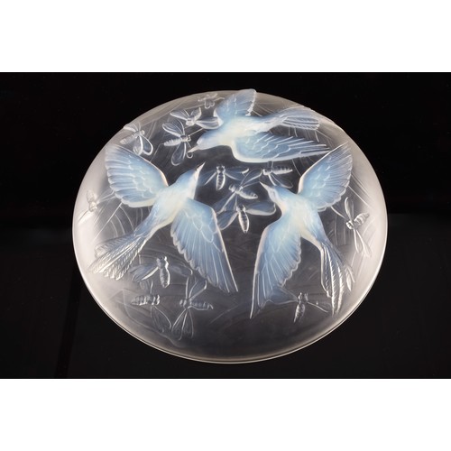 295 - A Verlys 'Birds and Dragonflies' opalescent glass dish/platter, decorated with flying birds and inse... 