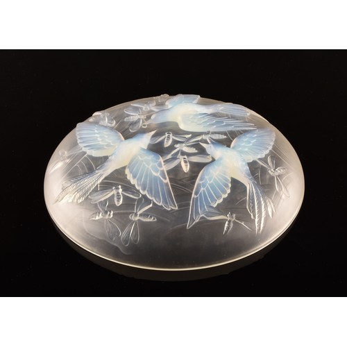 295 - A Verlys 'Birds and Dragonflies' opalescent glass dish/platter, decorated with flying birds and inse... 