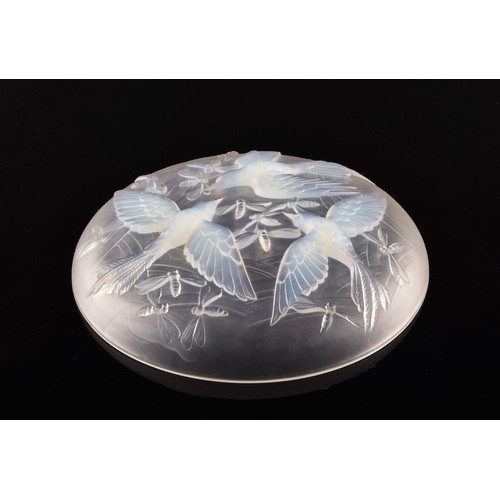 295 - A Verlys 'Birds and Dragonflies' opalescent glass dish/platter, decorated with flying birds and inse... 