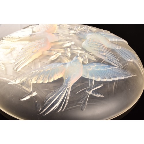 295 - A Verlys 'Birds and Dragonflies' opalescent glass dish/platter, decorated with flying birds and inse... 