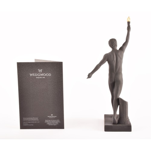 296 - A Wedgwood limited edition London 2012 black basalt Jasperware Olympic torch bearer figurine for the... 