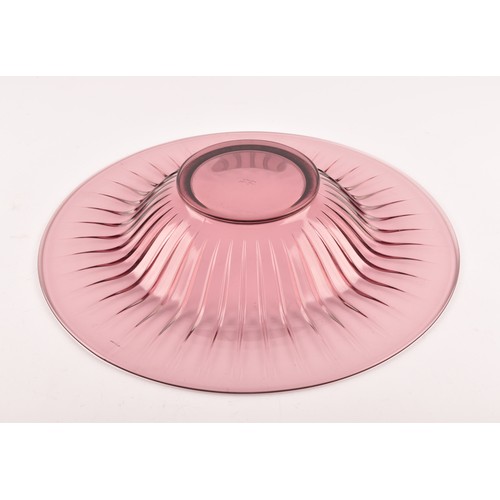 298 - Verlys, 'Les Filets' a large mauve glass bowl, with radiating ribbed decoration. 37cms diameter. Cat... 